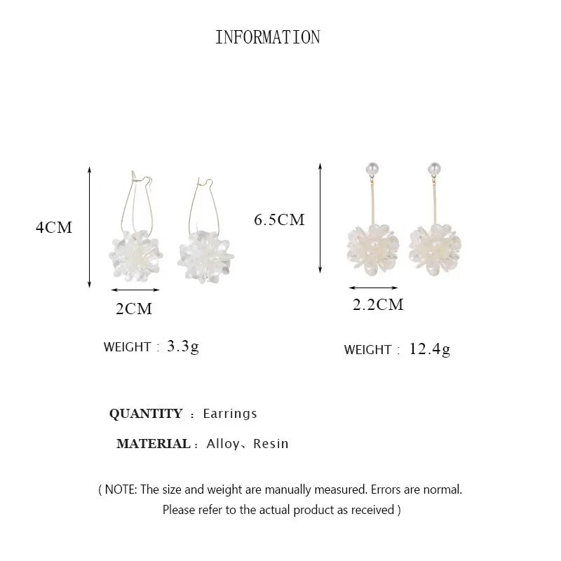 Exaggerated White Flower Drop Earrings Elegant Imitation Pearl Dangle
