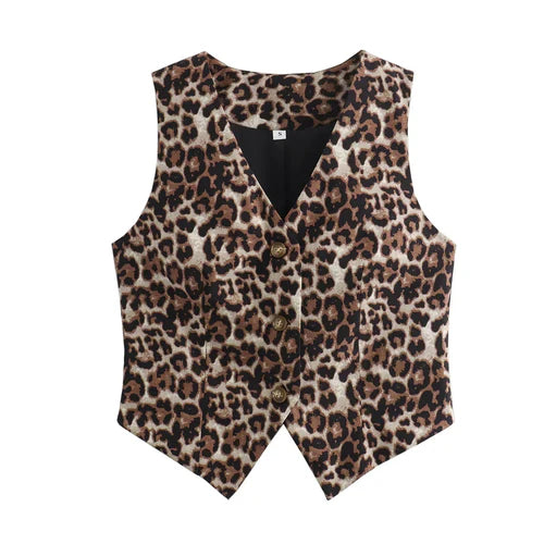 Women's Vest 2024 Fashion Leopard Summer V-Neck Single-breasted Vest