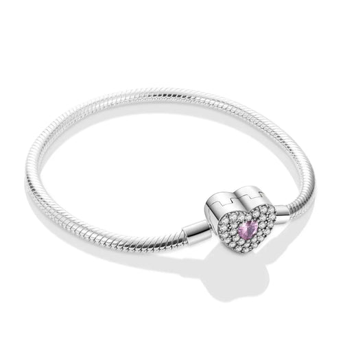 MULA 1PC Silver Plated Snake Chain Heart Shape Clasp Charm Bracelet