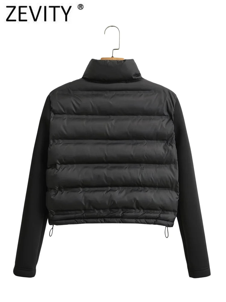 ZEVITY Women Fashion Stand Collar Long Sleeve Patchwork Quilted Cotton