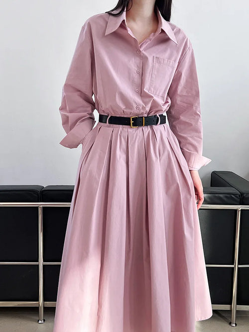Polo‘s Collar Shirt Dress Women Spring Slimming Long Dress With A