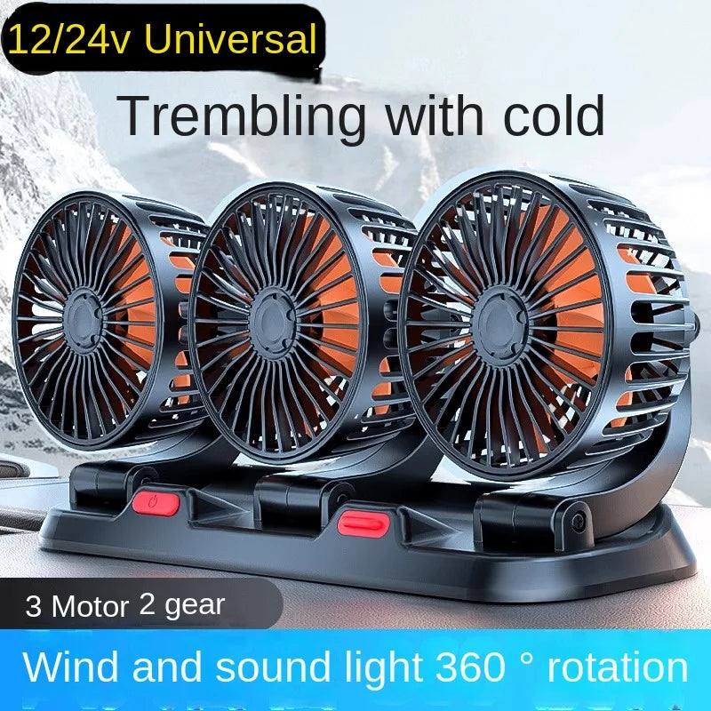 Car Fan 360° Adjustable 3 Head Air Fan Automotive Electric Fan