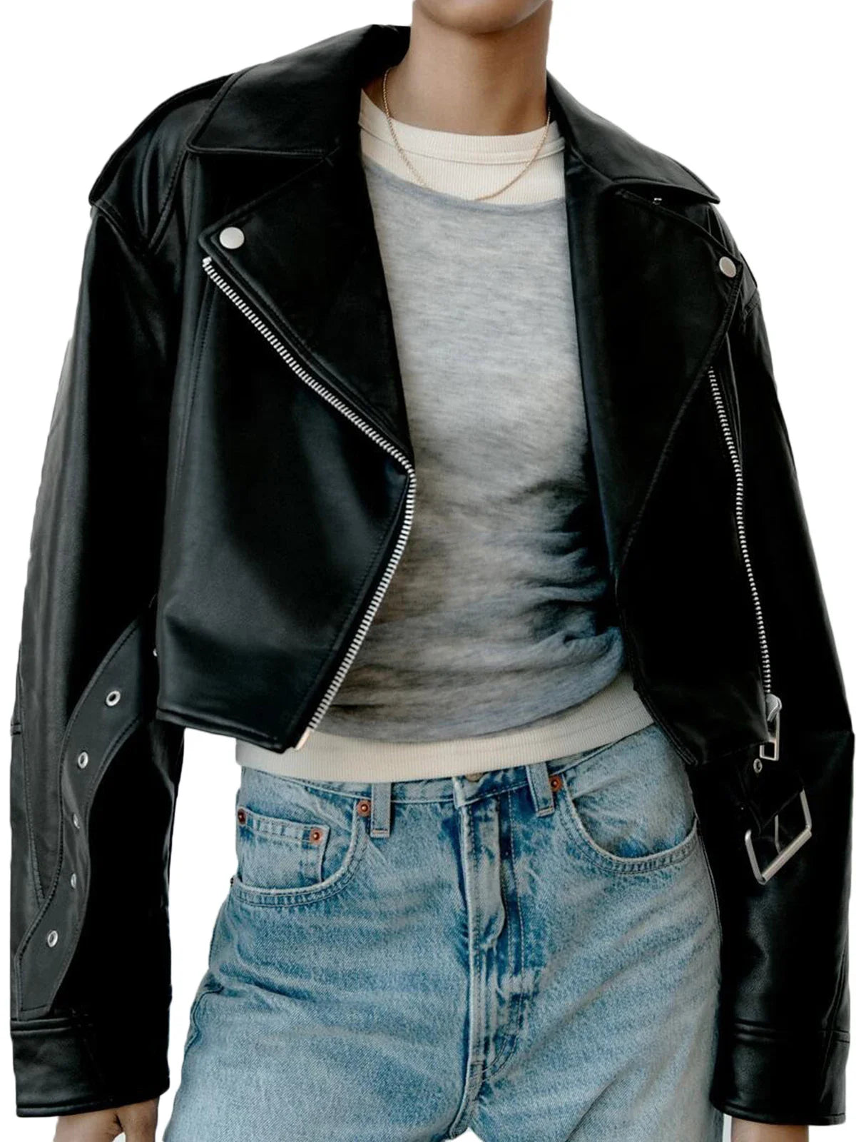 Fitaylor Women Faux PU Leather Jacket Casual Lady Lapel Zipper Short