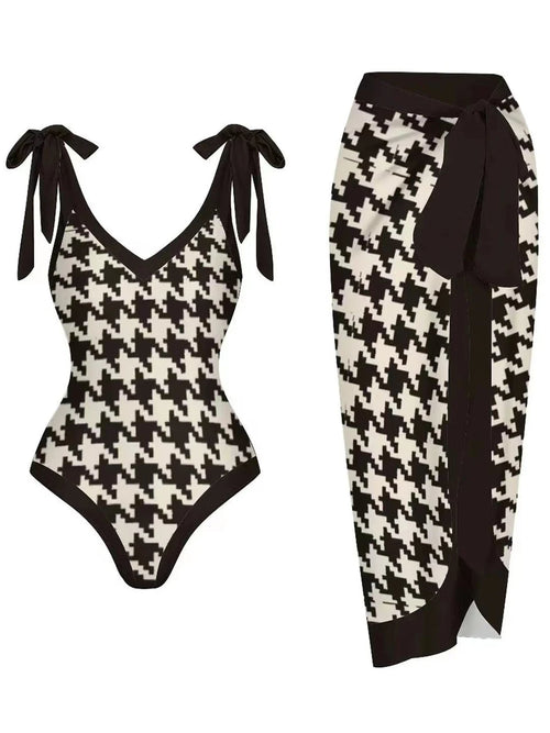 Vintage V Neck Swimsuit With Beach Dress Women 2024 One Piece Print