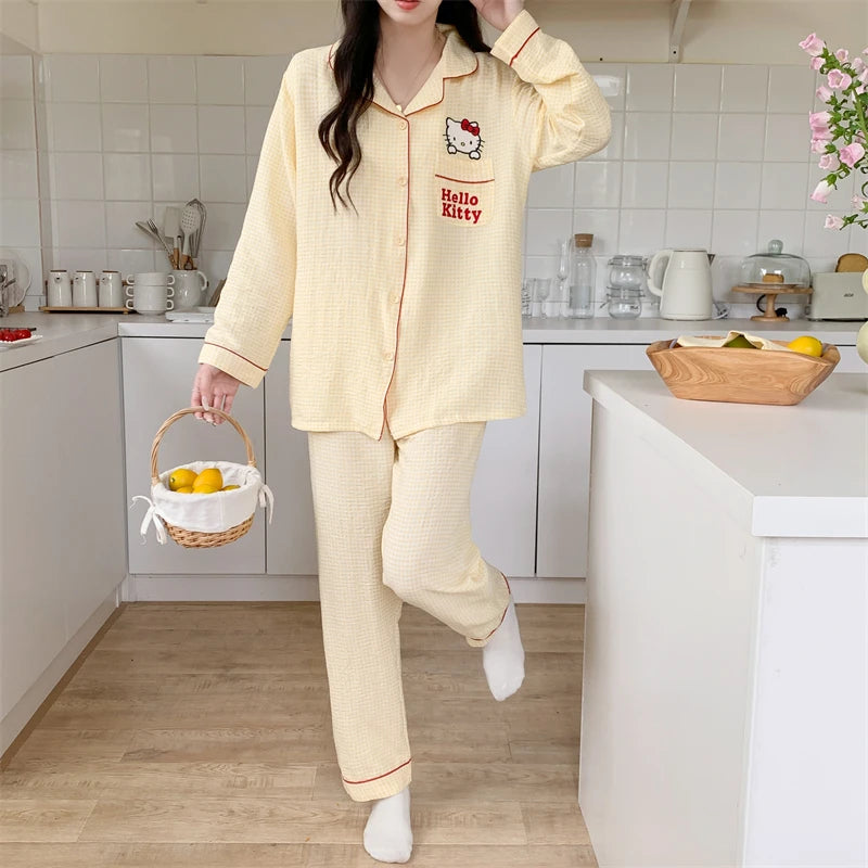 Cartoon Sanrio Hello Kitty pajamas, pure cotton long-sleeved trousers