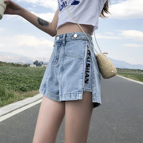 S-XXL Cool Summer Cotton Loose Slim Denim Women Shorts Jeansr Zipper