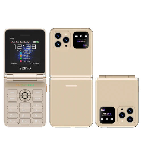 SERVO Flip6 4 SIM Card standby Folding Mobile Phone 2.4” Auto Call