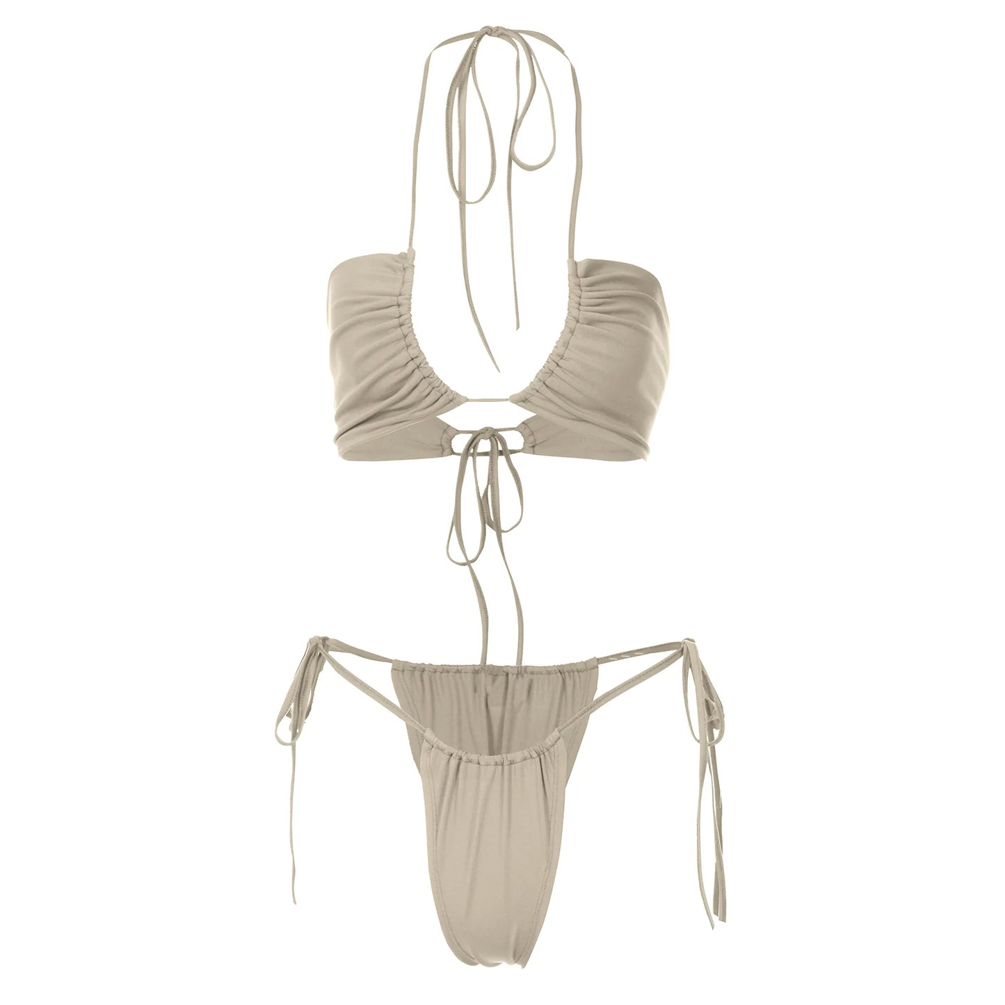 Fashion Women’s Sexy Two Piece Bikini Suits Solid Color Halter Tops