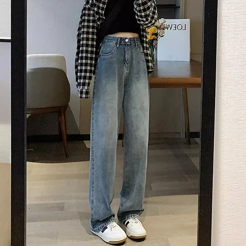 Woman Vintage Wide Leg Jeans Girls High Waist Pants Female Fashion