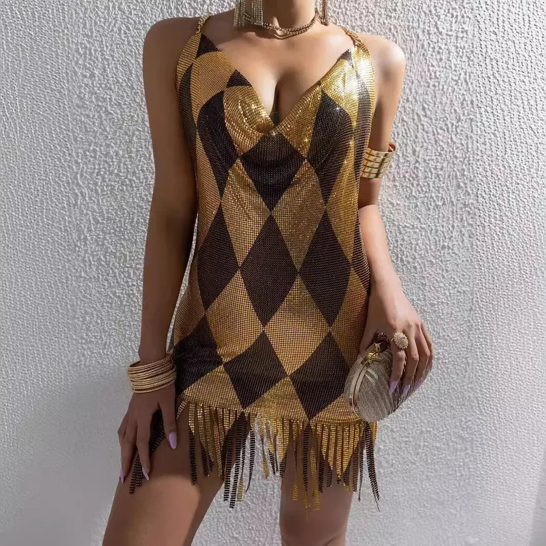 Sexy Metal Backless Summer Dress Fashionable Women's Mini Skirt Style Sleeveless Hanging Neck Design New Hot Sale Of The Season