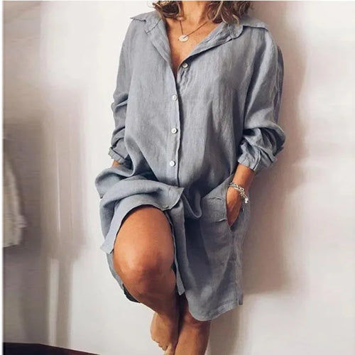 Linen And Cotton Women's T-shirt And Dress, Casual Long Sleeved