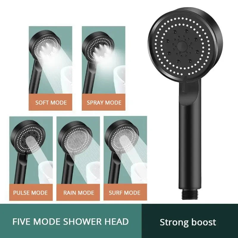5 Mode Pressure Boost Shower Head Multifunction Adjustable Large Water
