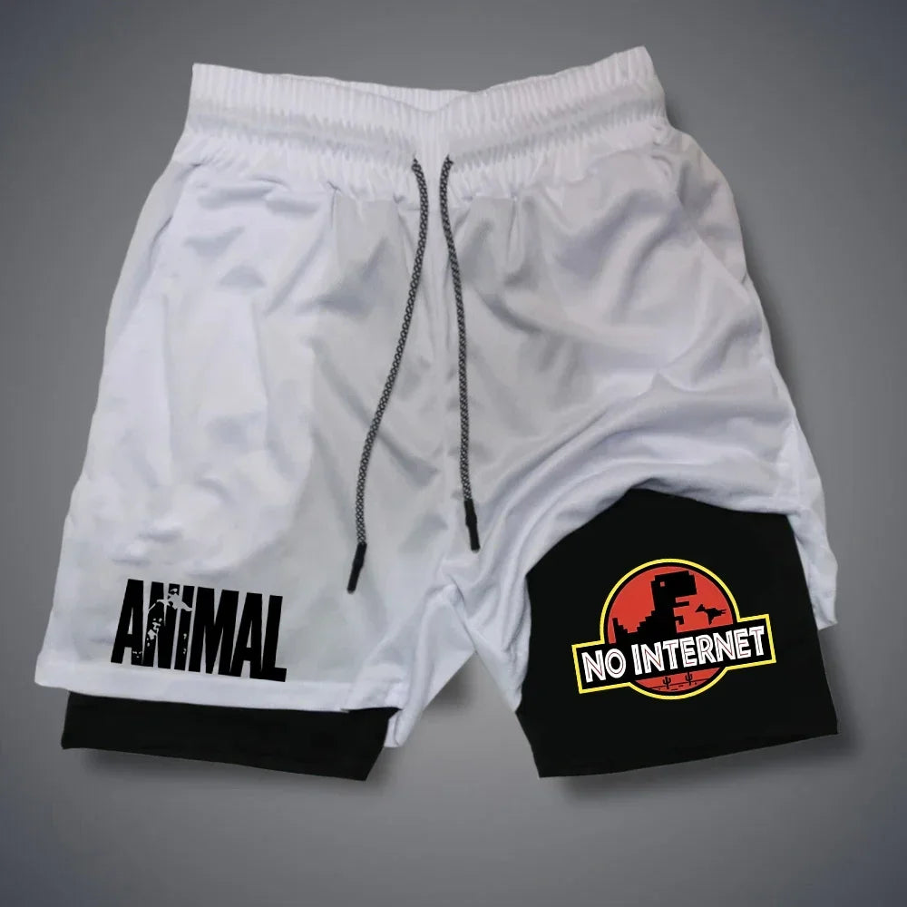 Cartoon Duck Print Men's Shorts Summer Double Layer Letter Print