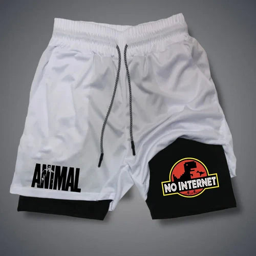 Cartoon Duck Print Men's Shorts Summer Double Layer Letter Print