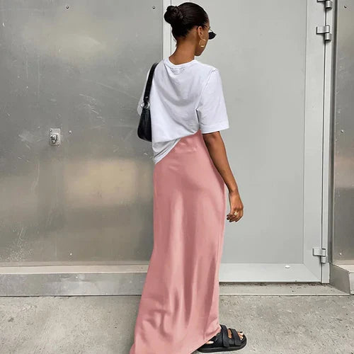 Elegant Satin Black Trumpet Skirts Fashion Slim High Waist Skirts