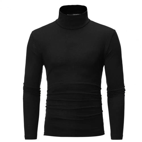 2021 New Men's Solid Color Turtleneck T Shirts Male Slim Fit Long