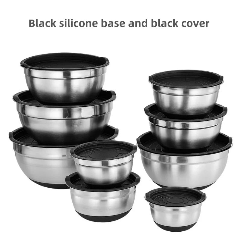 6-piece Set Mixing Bowls with Lids and Non Slip Bases Stainless Steel