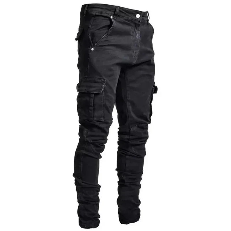 New Men's High Street Slim Fit Stretch Jeans Fashion Multi Pocket