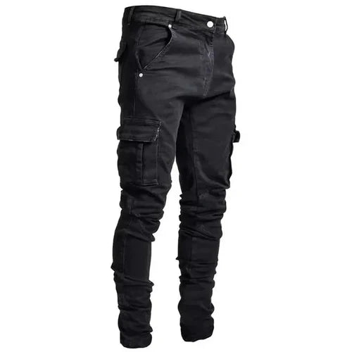 New Men's High Street Slim Fit Stretch Jeans Fashion Multi Pocket
