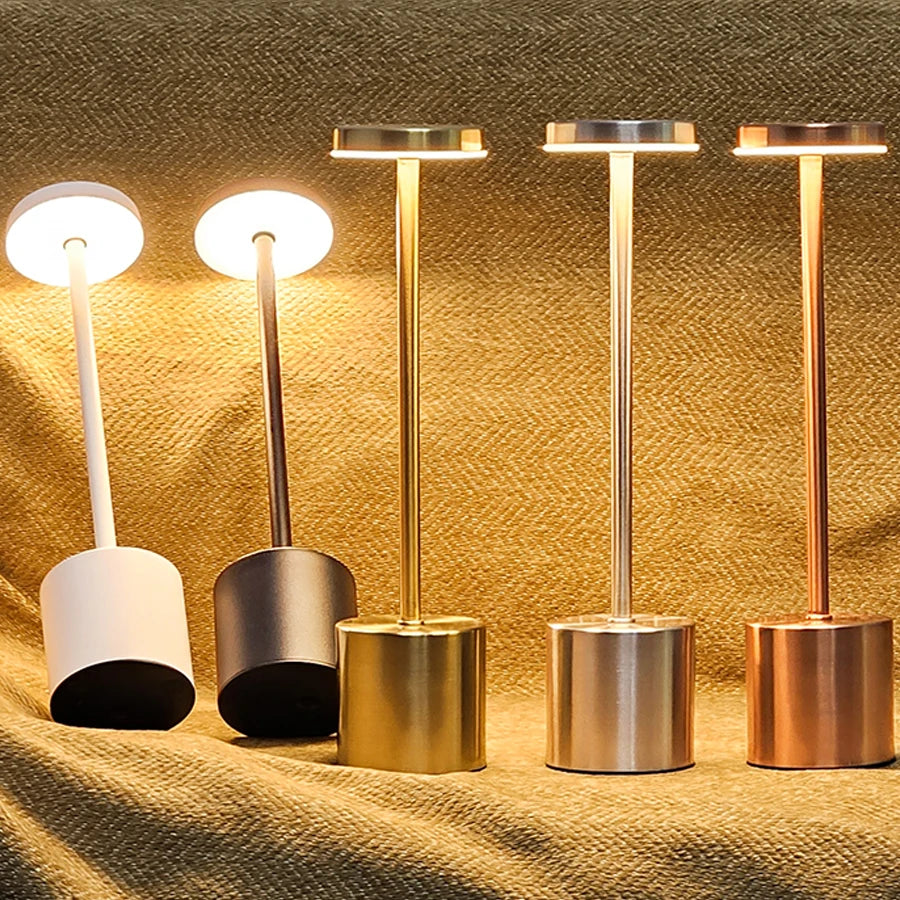 USB Rechargeable LED Table Lamp Touch Switch Three Colors Metal Desk