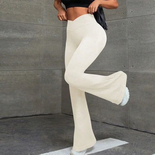 Ribbed High Waist Flare Leggings Women’s Slim Fit Pant Wide-leg Yoga