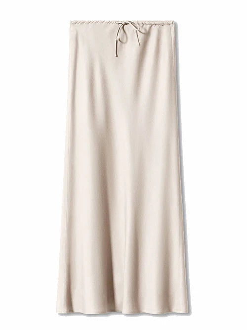 Streamgirl A Line Long Satin Skirts For Women Black 2024 Elegant High