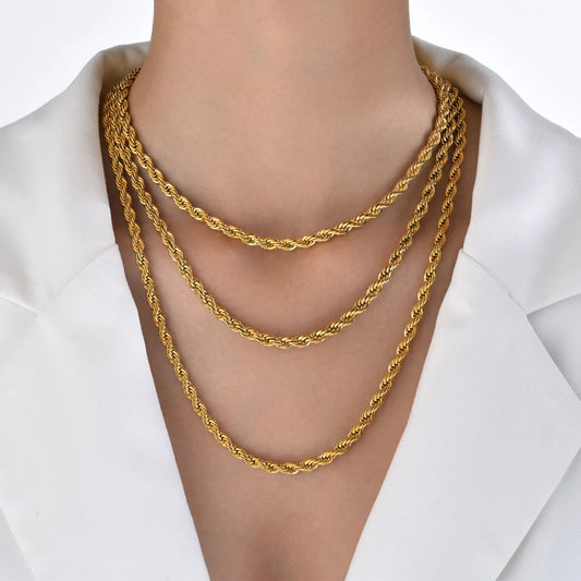 Vnox Dainty Gold Color Rope Chain Necklaces for Women Men,Chic Twisted Collar, Waterproof Stainless Steel Link 2/3/4/5mm Width