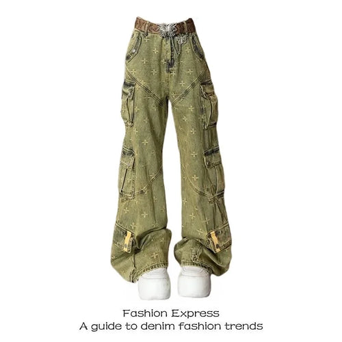 American Retro Multi Pocket Jeans High Waist And Slim Casual High
