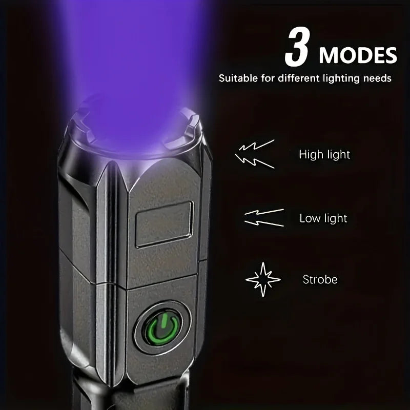 Portable UV Flashlight UV395NM Zoomable ABS Torch 3 Modes Camping