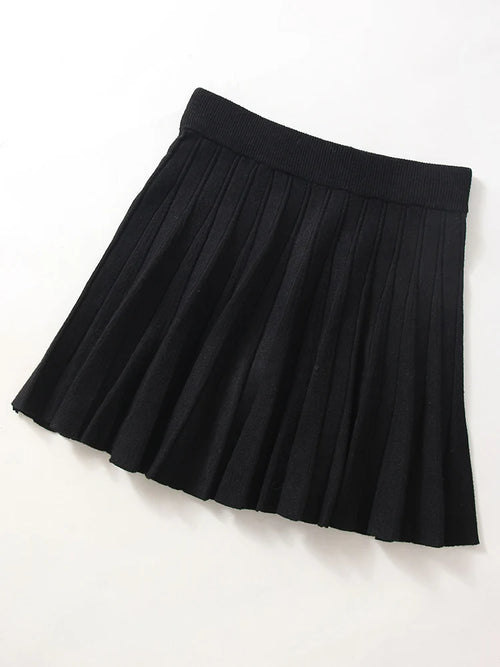 Knit Black Mini Pleated Skirts For Women A Line Winter Short Skirt