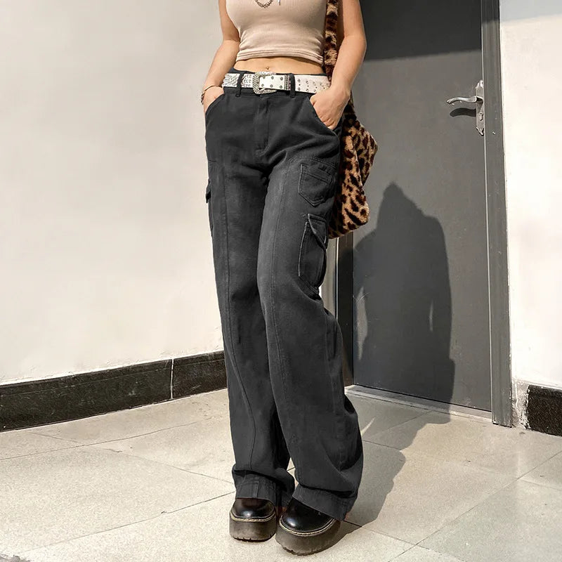 New Street High Waist Straight Leg Casual Jeans with Irregular Pockets