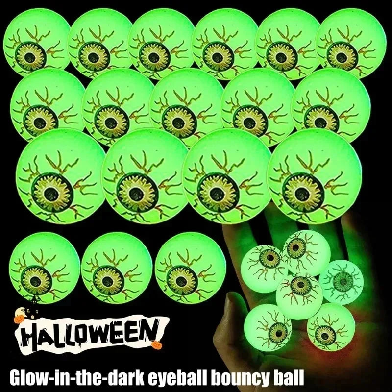 10/20/30Pcs Luminous Halloween Bouncing Balls Glow in The Dark Eyeball Scary Rubber Balls Toy for Halloween Party Favors Supply