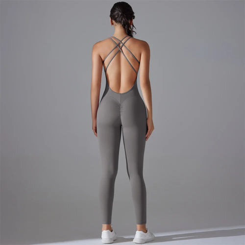 Plus Size S-XL Back V Bodysuits Sports Women Gym Rompers Yoga Set