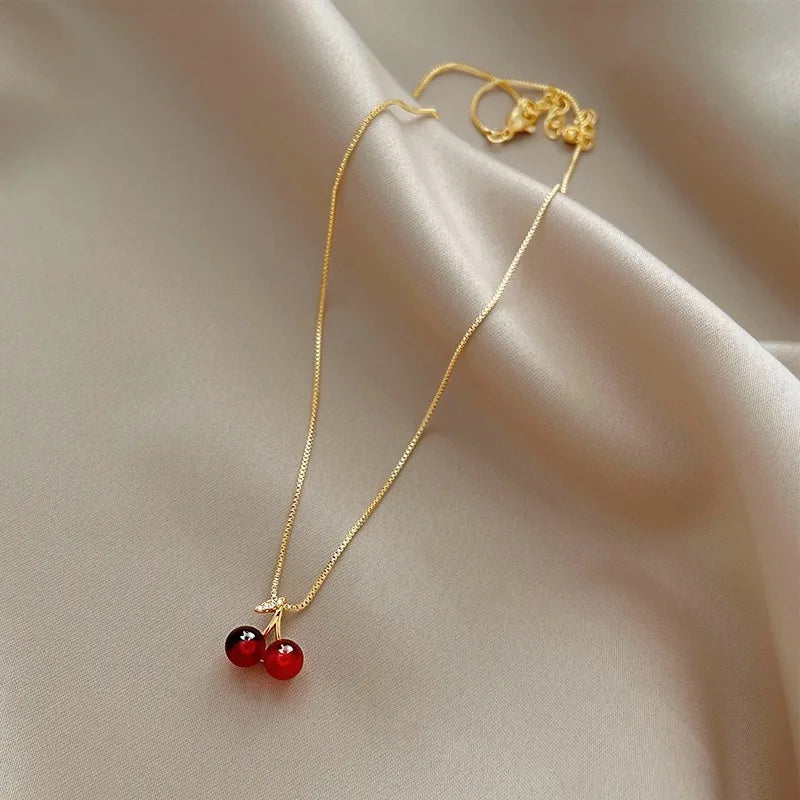 Little Wine Red Cherry Pendant Necklaces For Women Fashion Personality