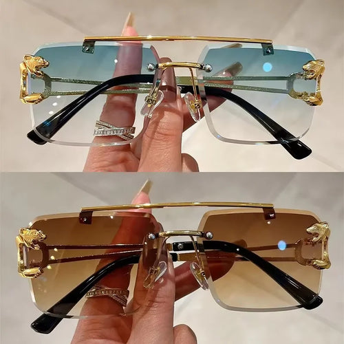 1pcs Retro Frameless MEN'S AND WOMEN'S Sunglasses, Fashionable, Nickel