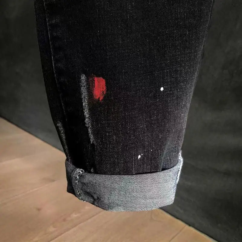 New 2023 Autumn Korean Style Work Ripped Hole Black Cowboy Hip Hop