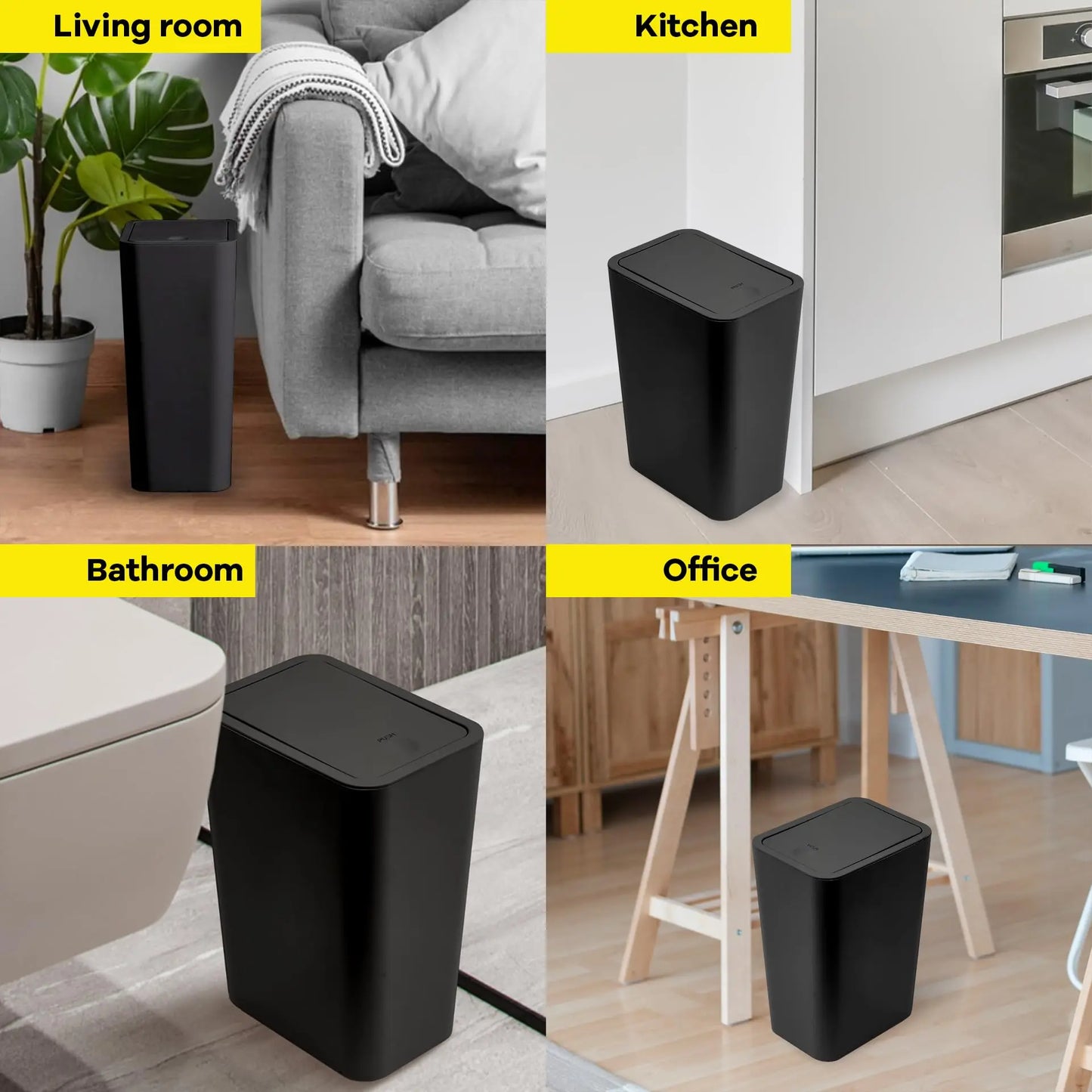 Bathroom Trash Can-10L Small Garbage Can with Press Top Lid for