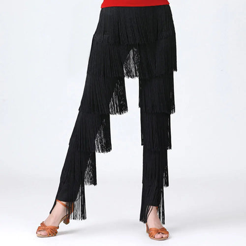 Womens Dancewear Elastic Waistband Tassel Latin Dance Pants Tango