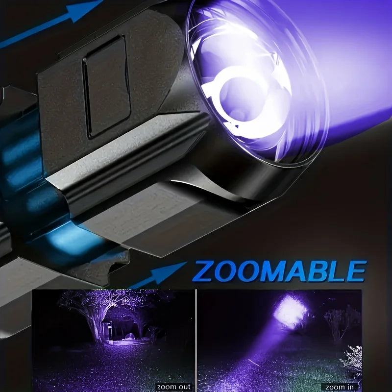Portable UV Flashlight UV395NM Zoomable ABS Torch 3 Modes Camping