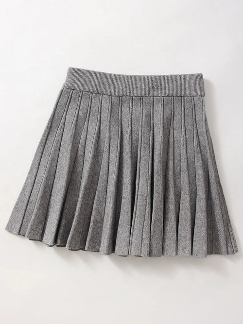 Knit Black Mini Pleated Skirts For Women A Line Winter Short Skirt