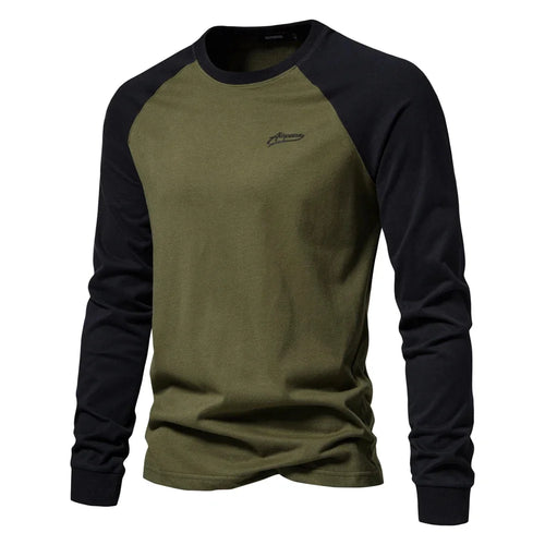 AIOPESON Men's T-shirts 100% Cotton Long Sleeve O-neck Pactwork Casual