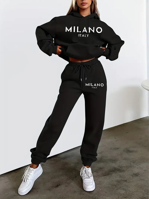 MILANO letter Printed Women Hoodie set Street Hip Hop Clothing Casual