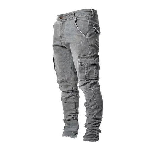 New Men's High Street Slim Fit Stretch Jeans Fashion Multi Pocket