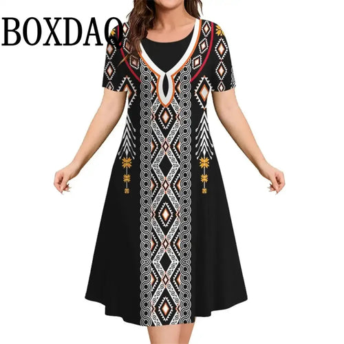 2025 New Women‘s Dresses 3D Flowers Pattern Print Short Sleeve Loose