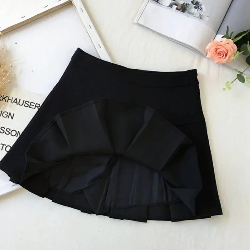 Fashion A Line Women Pleated Skirt High Waist Zipper Grey Student Mini