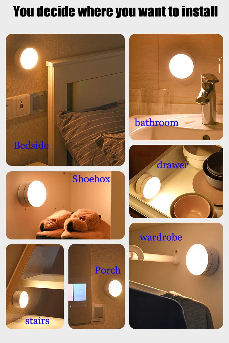Led Night Light USB Charging Motion Sensor Round Energy-saving Led
