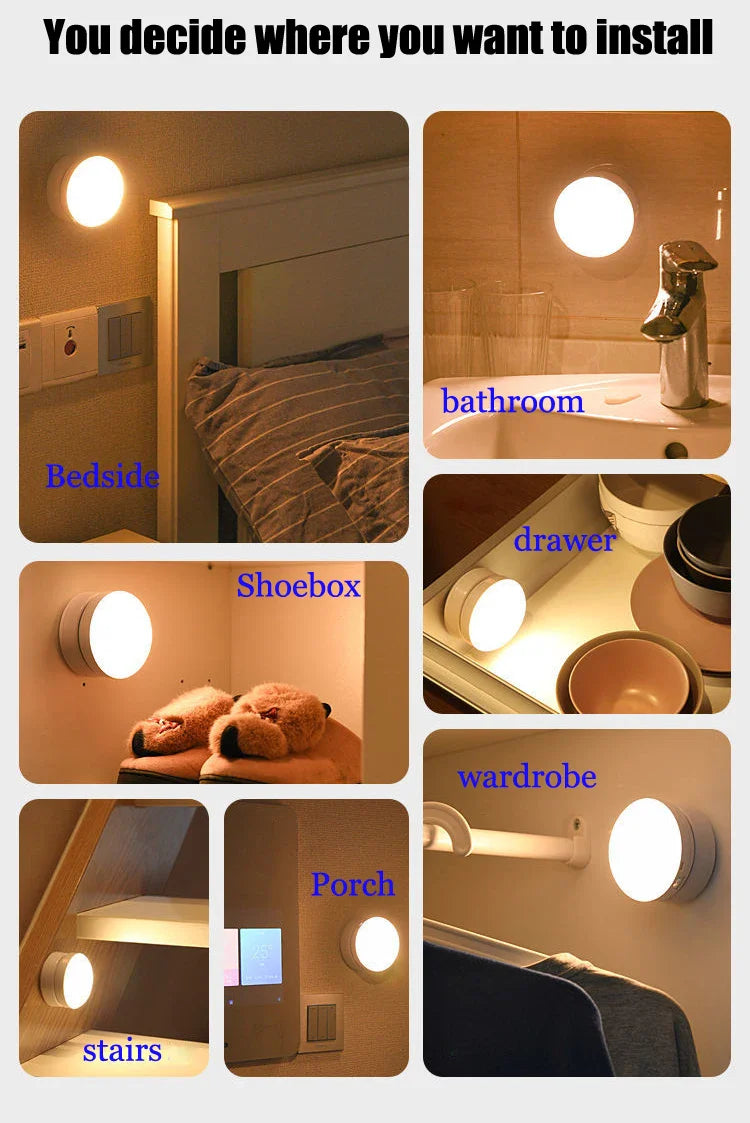Led Night Light USB Charging Motion Sensor Round Energy-saving Led