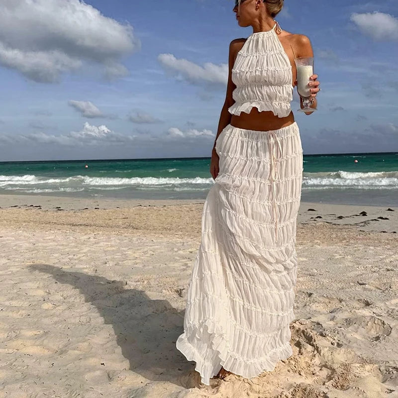 Women Boho Sexy Backless Matching Suit 2 Piece Beach Holiday Outfits
