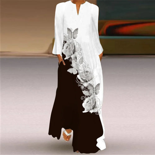 Elegant Women's Retro Printed Long Sleeved Dress Spring/Summer New