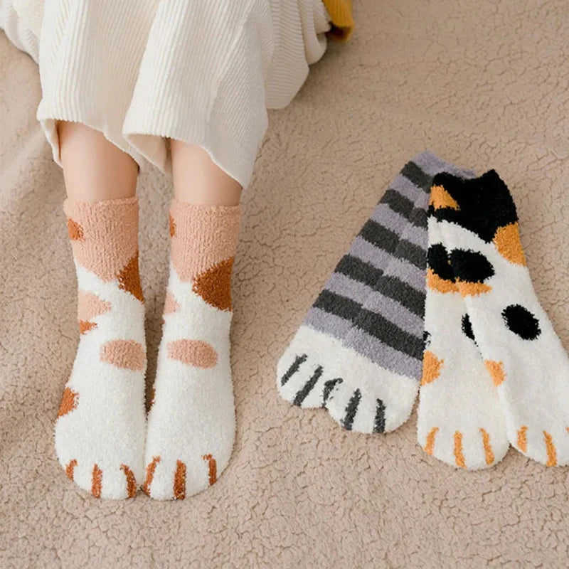 Plush Winter Funny Cute Style Animal Cat Paw Cartoon Pattern Women